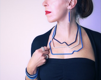 Linea 42 Set - Necklace Earrings Bracelets or cuff- personalize - Short Minimalist Modern Contemporary Geometric Statement Futuristic