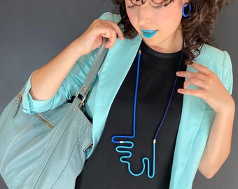 Linea 16 - Nazca - Set Necklace Earrings - Blue & Turquoise Modern Contemporary Geometric Statement Mid-Century Futuristic FuturisNow