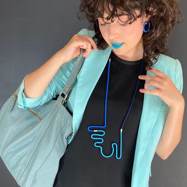Linea 16 - Nazca - Set Necklace Earrings - Blue & Turquoise Modern Contemporary Geometric Statement Mid-Century Futuristic FuturisNow