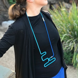 Linea 12 Turquoise Blue Modern Neon Color Contemporary Geometric Statement Necklace Mid-Century Futuristic  FuturisNow