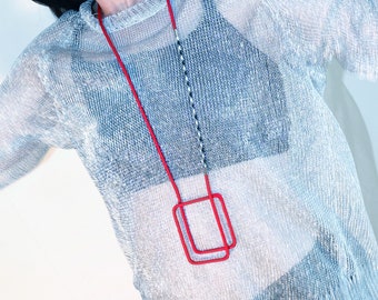 Red Paracord Geometric Necklace: Linea 19 Contemporary Statement Art