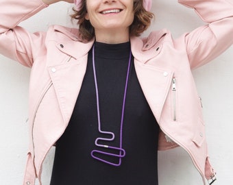 Linea 2 Lilac Purple Modern Neon Color Contemporary Geometric Statement Necklace  Mid-Century Futuristic  FuturisNow