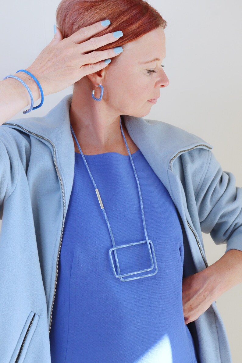Linea 5 Necklace white blue Earrings Modern Contemporary Geome Linea 5 Necklace white blue Earrings Modern Contemporary Geome