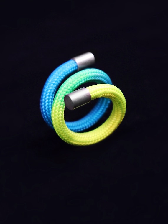 Resizable Twirl Ring: Rainbow Gradient Neon Colors, Funky Bold Style