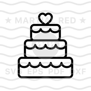 Gâteau de mariage SVG, SVG de gâteau, gâteau avec coeur SVG, SVG de gâteau de mariage de couche, SVG, couper fichier, design, DXF, clipart, vecteur, icône, EPS, PDF, png