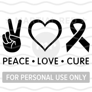 Peace Love Cure svg, Conciencia del amor de la paz, Conciencia del cáncer de mama, cinta, svg, archivo cortado, diseño, dxf, clipart, vector, icono, eps, pdf, png