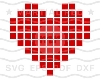 Coração svg, coração pixel, coração pixelado svg, amor digital svg, coração vermelho svg, arquivo cortado, design, dxf, clipart, vetor, ícone, eps, pdf, png