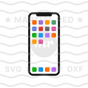 Puede incluir: Un teléfono inteligente negro con una pantalla blanca y iconos de aplicaciones coloridos. El teléfono tiene un marco negro y un botón de inicio negro.