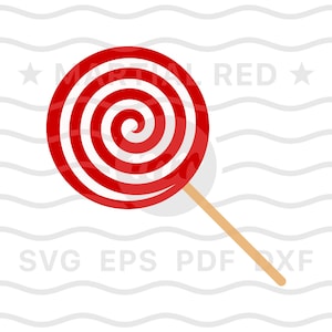 Könnte beinhalten: Ein roter und weißer Lollipop mit Spirale auf einem Holzstiel.