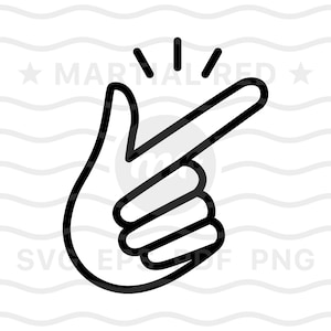 May include: A black and white line drawing of a hand making a snapping gesture, with three lines above the hand to indicate movement.