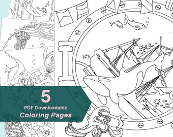 Printable Coloring Pages INSTANT DOWNLOAD - Sea Creatures - Ocean Scenes - DIY