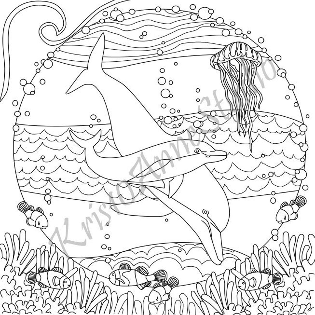 Printable Dolphin Coloring Page Etsy Printable Dolphin Coloring Page Etsy