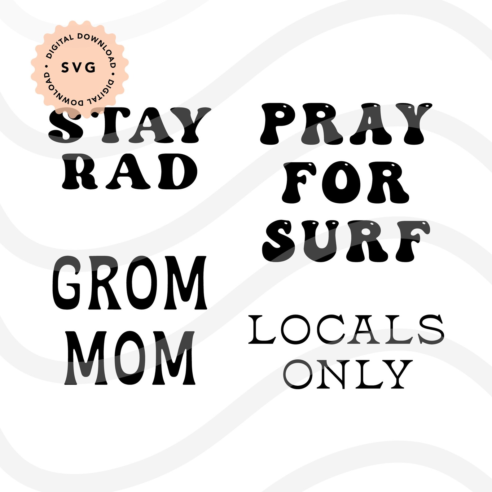 Retro Surf Lingo SVG 4 Pack Pray for Surf Svg Locals Only Etsy