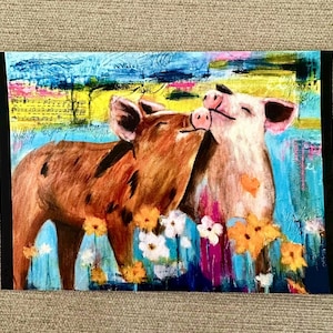 Amigos, no comida: postal de dos cerditos, derechos de los animales, regalo vegano
