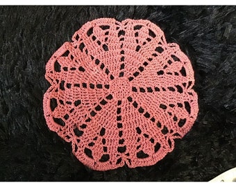 Small Round Doily Crochet Pink Cotton Vintage Handmade 6 Inch 923E