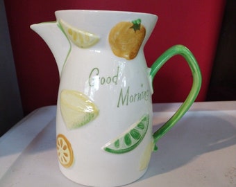 Vintage keramische Good Morning Juice Pitcher Napcoware Japan 1960's 7" Hoog