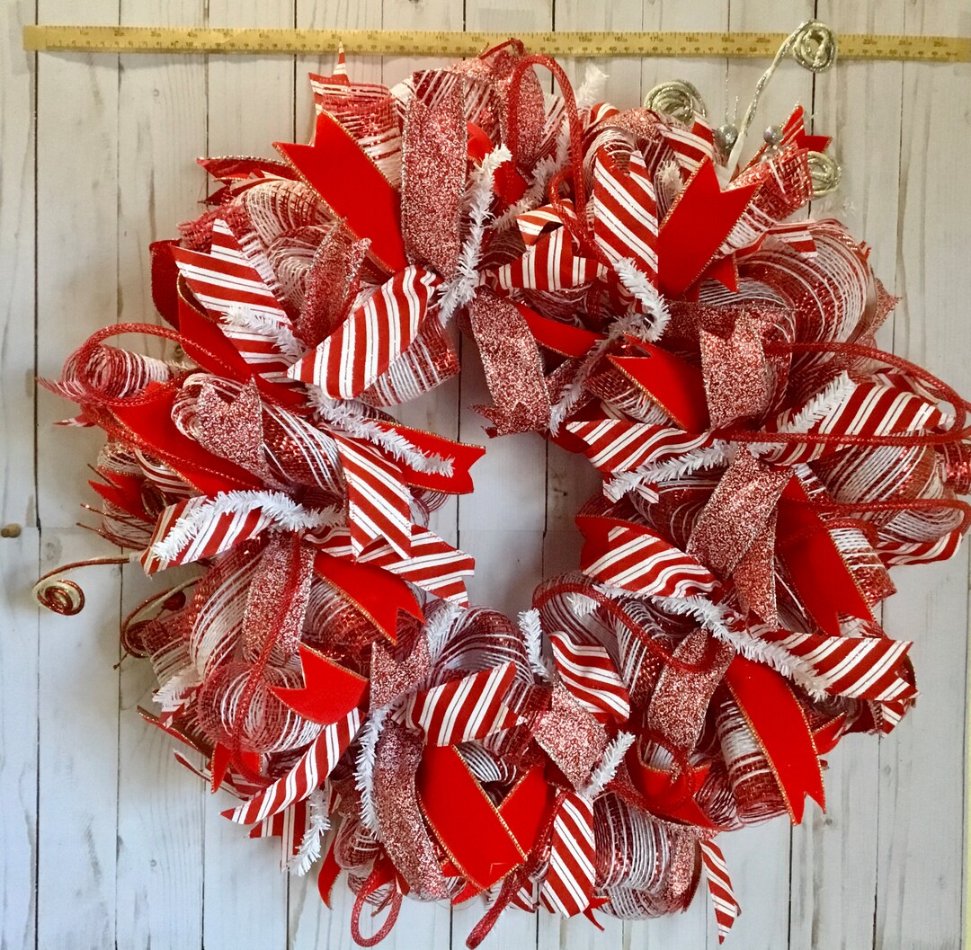 Sold/large Candy Cane Christmas Door Wreath Etsy