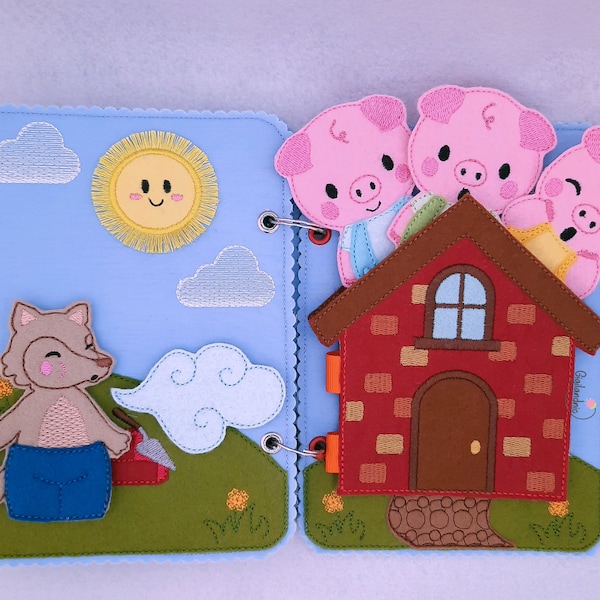 Three Little Pigs In The Hoop Machine Embroidery Design. ITH Quiet book- Digital File ITH Pretend Play