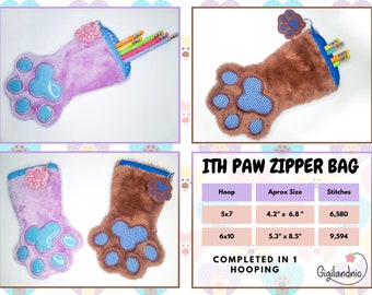 ITH Paw Zipper Bag -Digital - Embroidery Design