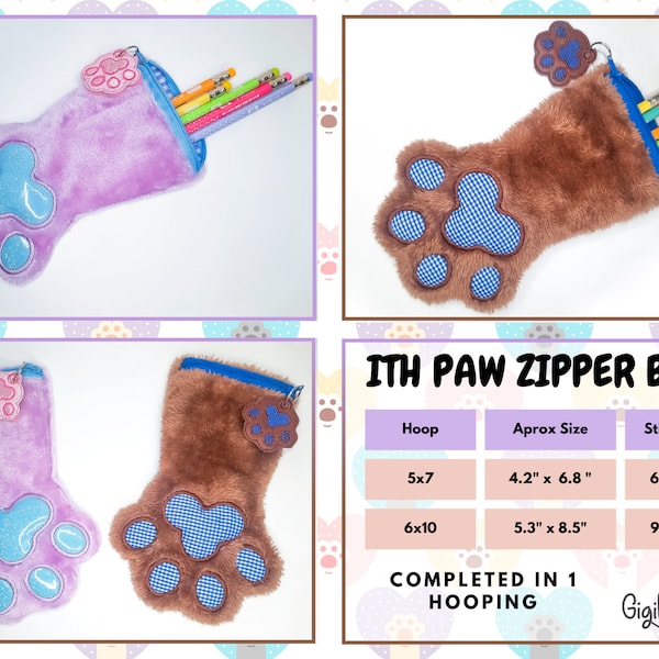 ITH Paw Zipper Bag -Digital - Conception de broderie