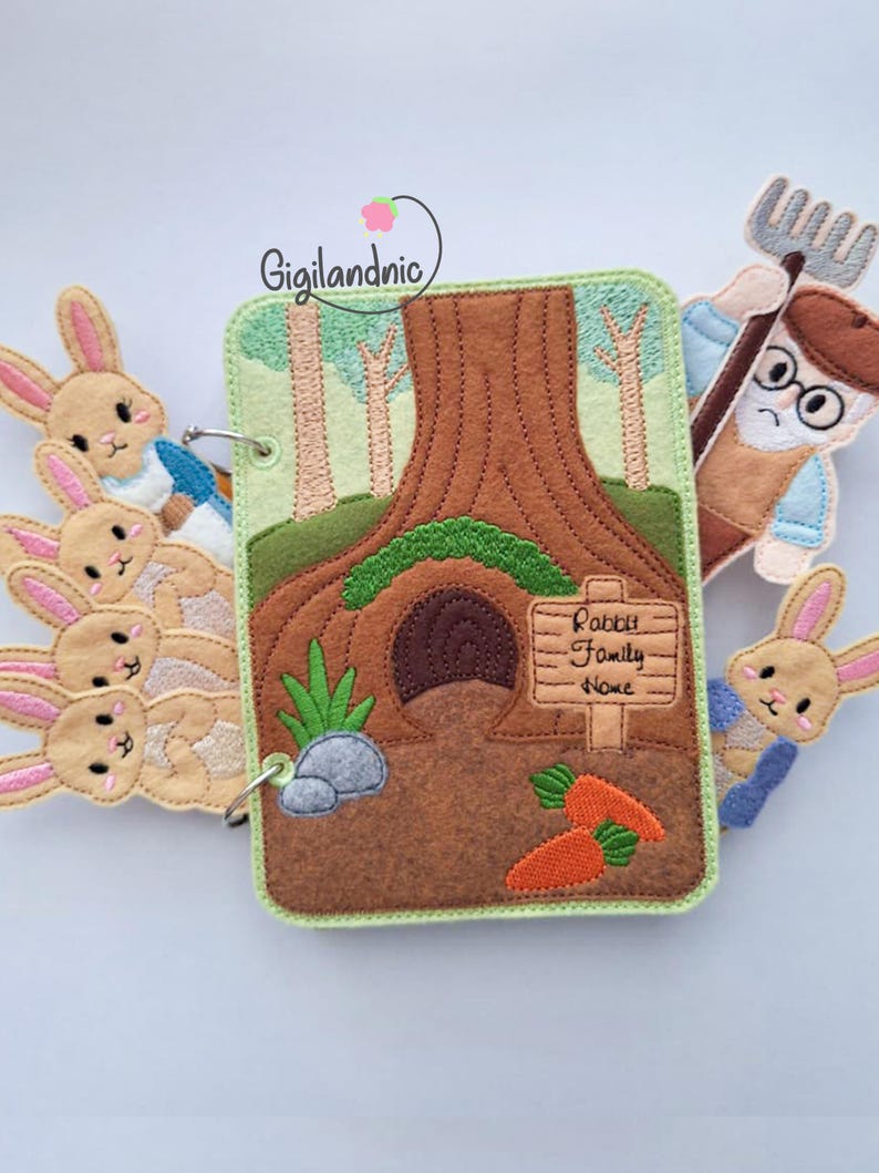 Rabbit Garden- In The Hoop Machine Embroidery Design. ITH Quiet book- Digital File image 2