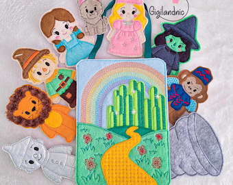 Wizard of Oz Finger Puppets Set- In The Hoop Machine Embroidery Design- Digital File ITH Pretend Play