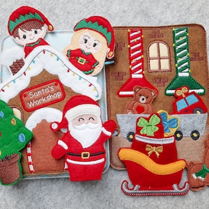 Santa&#39;s Workshop - In-the-Hoop Machine Embroidery Design. ITH Quiet Book - ITH Pretend Play Digital File