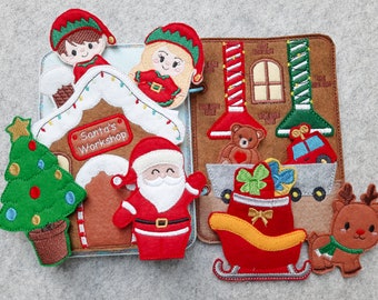 Santa&#39;s Workshop - In-the-Hoop Machine Embroidery Design. ITH Quiet Book - ITH Pretend Play Digital File