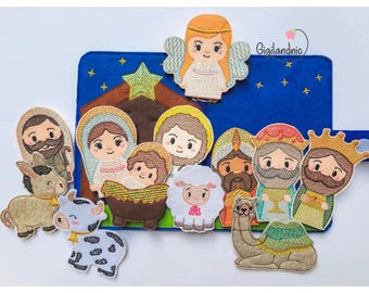 ITH Mylar Nativity Story Finger Puppets and Quiet Book- In The Hoop Machine Embroidery Design. - Archivo digital