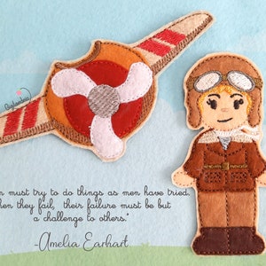 Amelia Earhart Finger Puppet - ITH Finger Puppets - ITH Educational Toys- Digital File