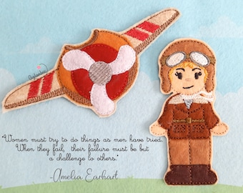 Amelia Earhart Finger Puppet - ITH Finger Puppets - ITH Educational Toys- Digital File