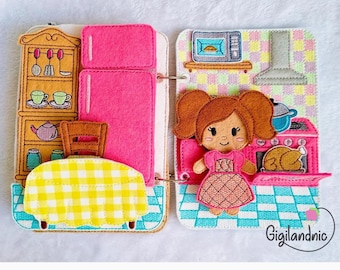 Kitchen Doll House Page. In The Hoop Machine Embroidery Design. ITH Quiet book- Digital File ITH Pretend Play