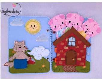 Three Little Pigs In The Hoop Machine Embroidery Design. ITH Quiet book- Digital File ITH Pretend Play
