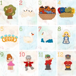 12 Days of Christmas Finger Puppets - ITH Embroidery Designs - Digital File
