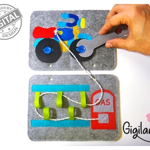 ITH Motorcycle Workshop Quiet Book Page-Machine embroidery designs-ITH Busy Book page -Pretend play- Digital File
