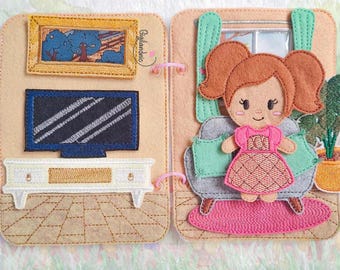 Living Room Doll House Page. In The Hoop Machine Embroidery Design. ITH Quiet book- Digital File ITH Pretend Play