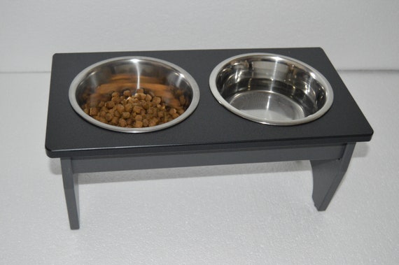 Raised Pet Bowls for Cats and Dogs Heavy Duty Composite Water Proof Feeding  Station Double Bowl Stand Stainless Steel Bowls 