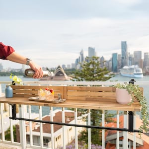 Views Balcony Bar 2.0 – 5ft Folding Acacia Wood Rail-Mounted Table | Outdoor Bar for Patios, Decks, Porches | Free Shipping in North America