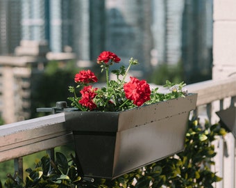 Outdoor Railing Planters, Weatherproof Planter Box, Adjustable Brackets, Drainage Holes | FREE SHIPPING in North America