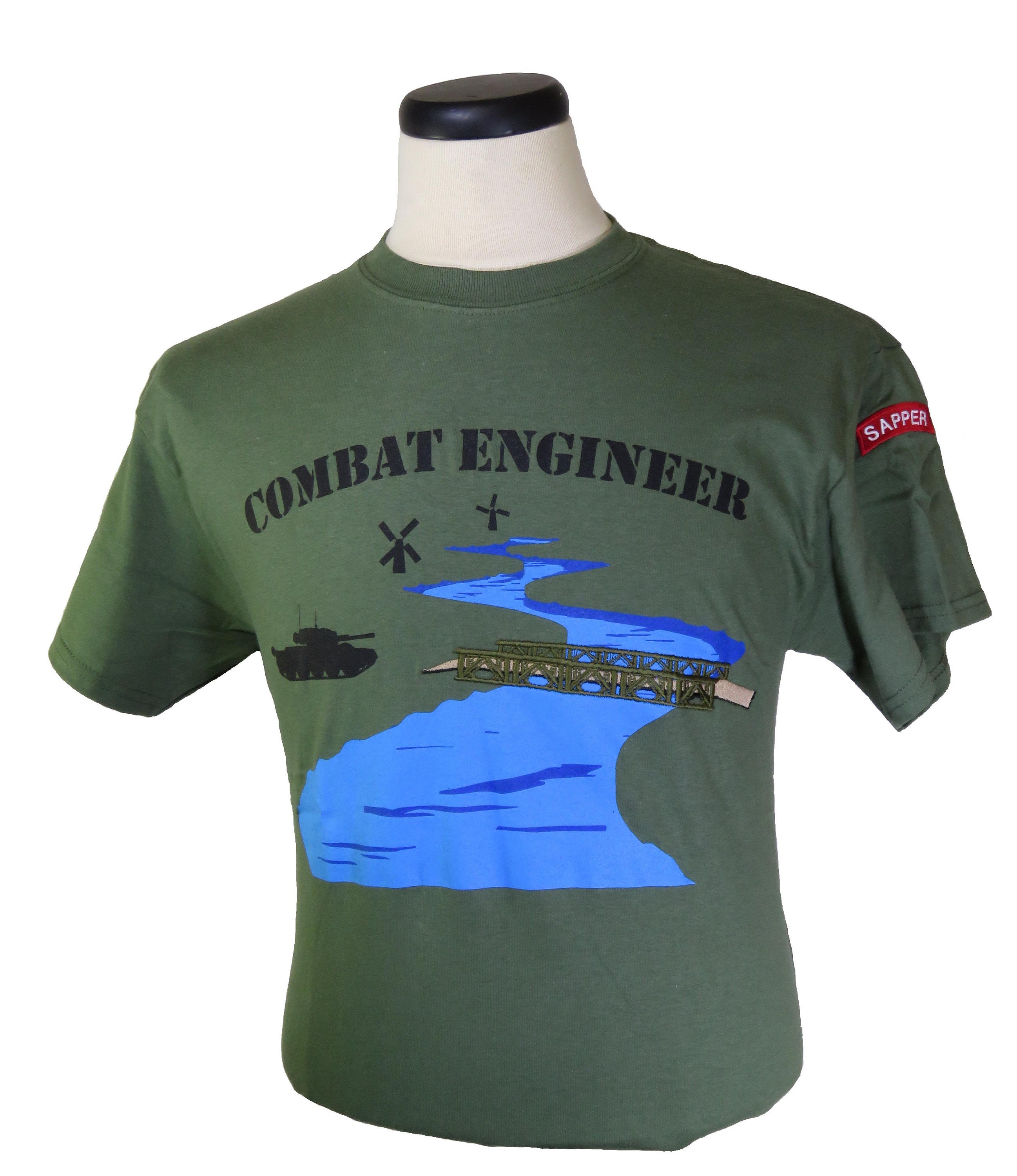 The Combat Engineer Military t shirt features an embroidered Etsy