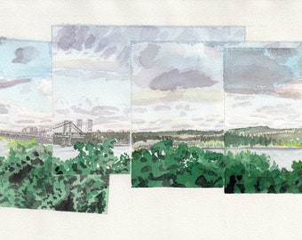 Hudson River Painting, Washington Heights, Fort Tryon, Watercolor Print, Limited Edition of 50 and Various Sizes