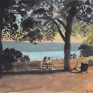 Linden Terrace, Fort Tryon, Painting, Watercolor Print, Romantic, Hudson River (Linden Terrace), Limited Edition of 50 and Various Sizes