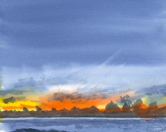 Sunset Cove, Seven Mile Beach, Grand Cayman, Watercolor Print, Various Sizes