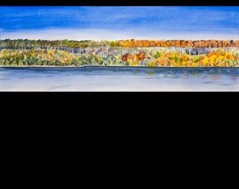 Warmth Across the River, Palisades, Painting, Watercolor Print, Romantic, Hudson River, Limited Edition of 50 and Various Sizes