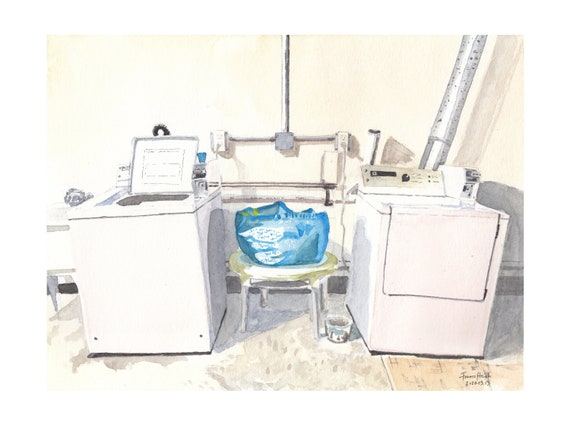 Laundry Room Painting, Dryer, Washer, Watercolor Print, Apartment Life,  Limited Edition of 50 1/50 or 5x7 Print 