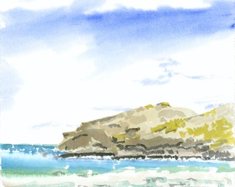 Hanauma Bay, Oahu, Watercolor Print, Plein Air, Limited Edition of 50 and Various Sizes