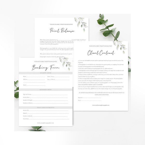 Photography Forms for PHOTOSHOP and MS WORD, Admin Bundle, Booking Form, Print Release & Client Contract, psd, Business Templates