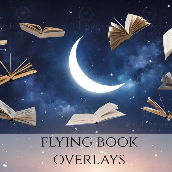 Flying Book Overlays, PNGs, Magical, Magic School, Whimsical, Fun Overlay for Photoshop
