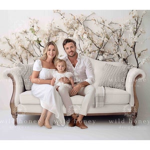 White Couch Floral Digital Backdrop: Family Portrait Studio (Digital Download)