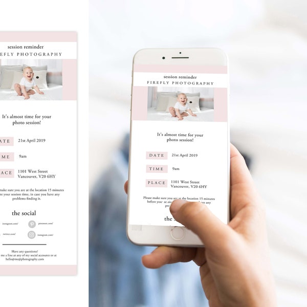 Session reminder email newsletter template for photographers, Photoshop template, Template, Photo session reminder template